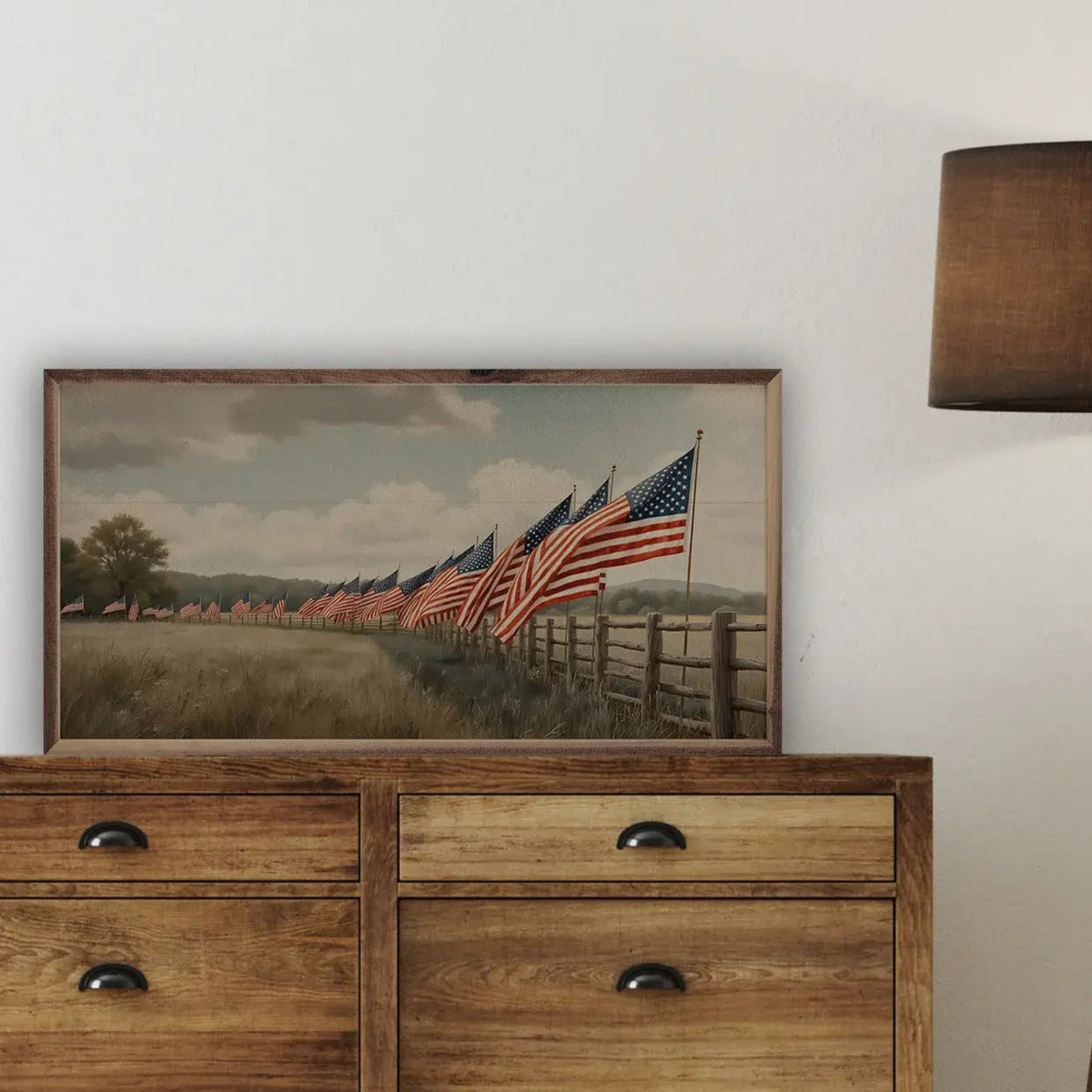 Flags In Field Wood Framed Print