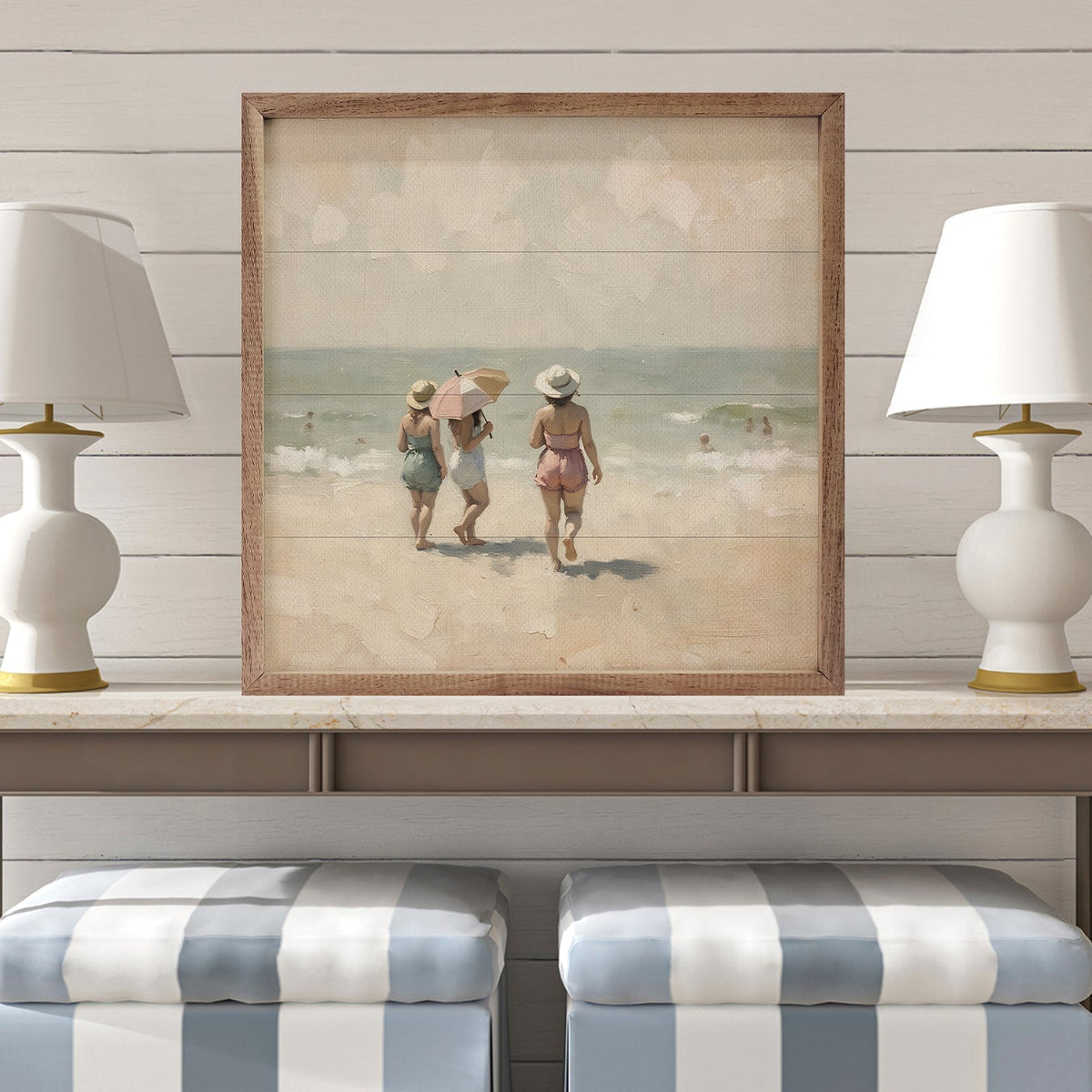 Beach Crowd Wood Framed Print