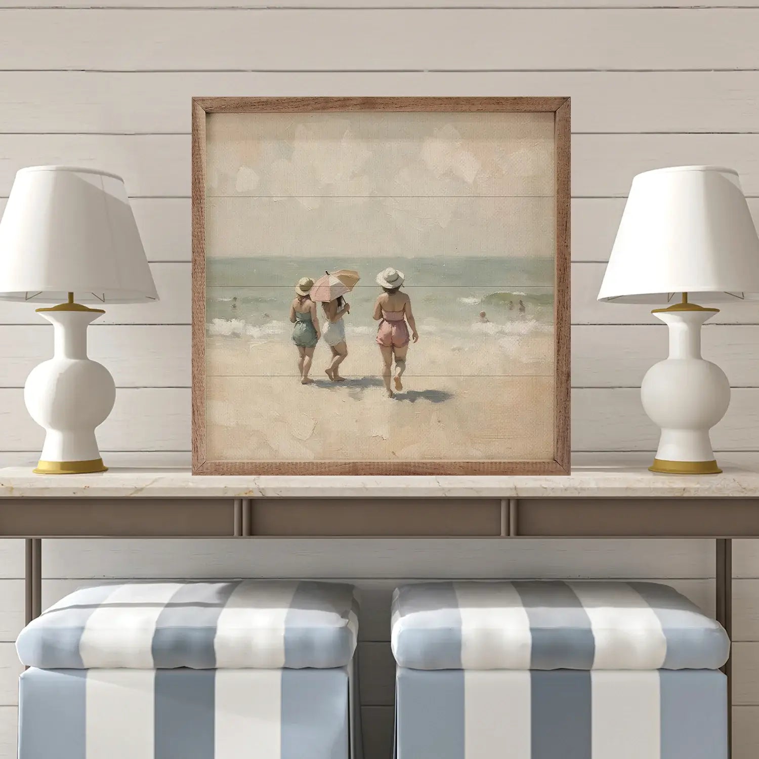 Beach Crowd Wood Framed Print