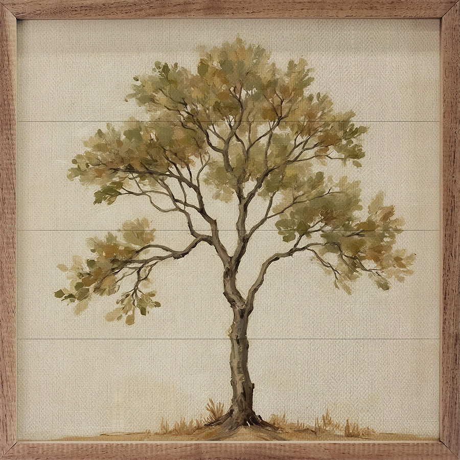 Vintage Solo Tree Wood Framed Print