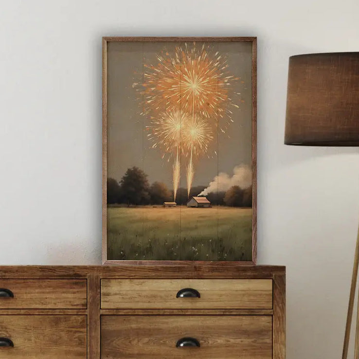 Fireworks On The Farm Wood Framed Print