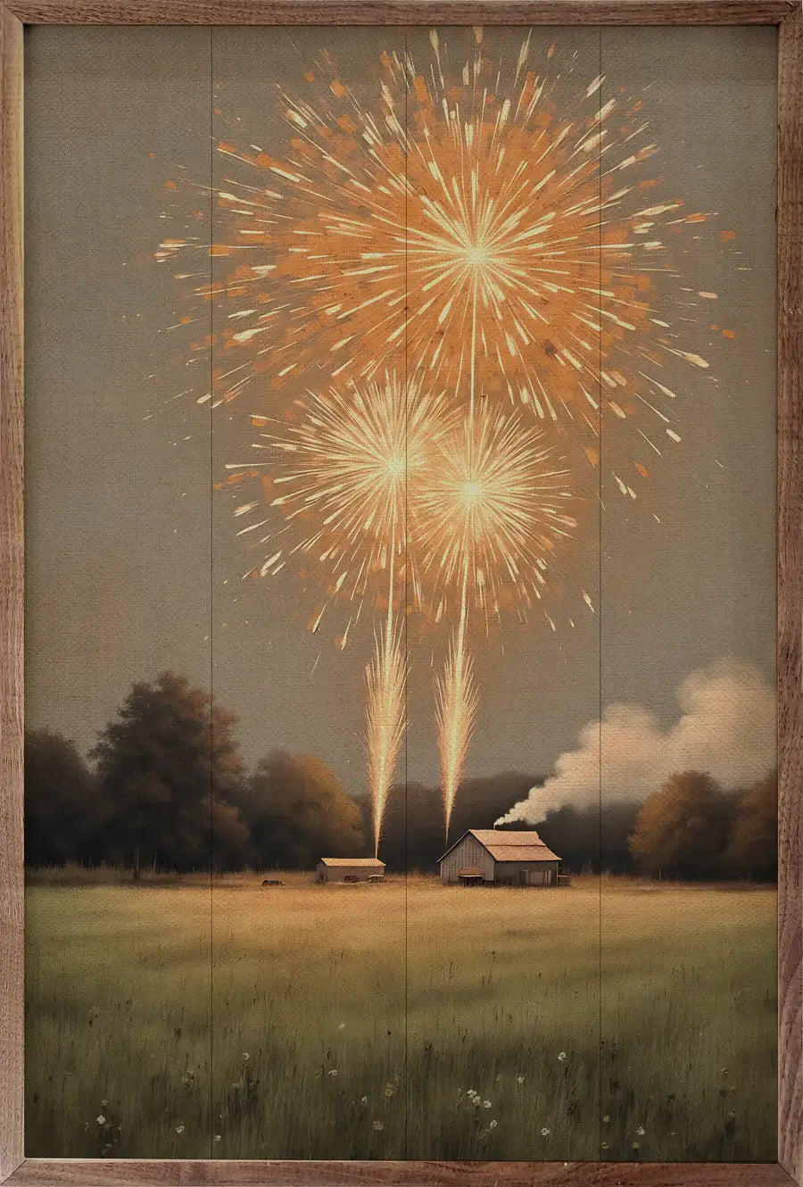 Fireworks On The Farm Wood Framed Print