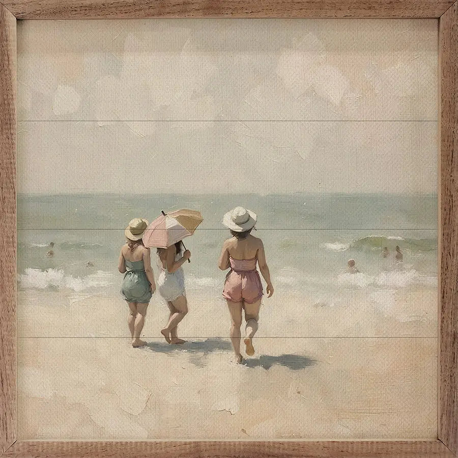 Beach Crowd Wood Framed Print