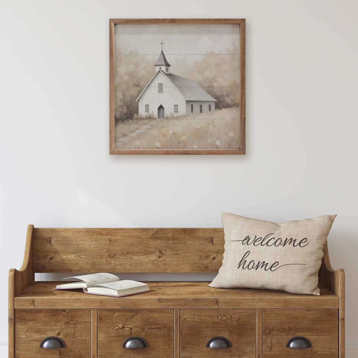 Rural White Church Wood Framed Print