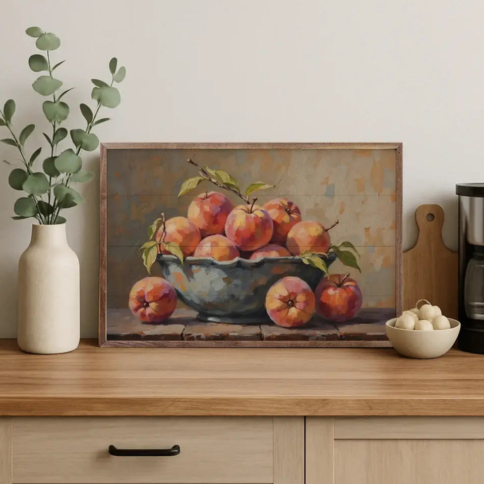 Bowl Of Peaches Wood Framed Print