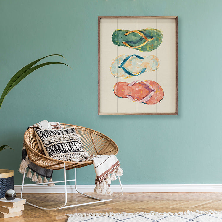 Flip Flops Colorful Wood Framed Print