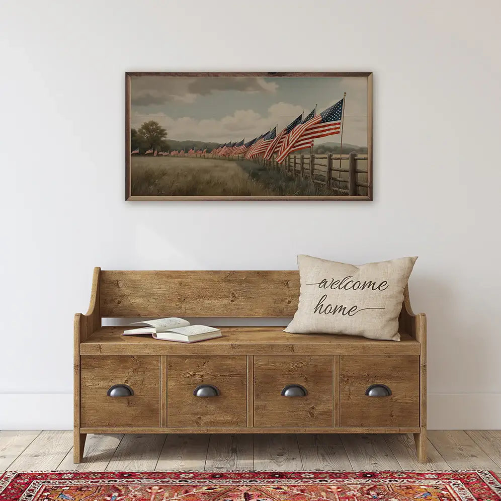 Flags In Field Wood Framed Print