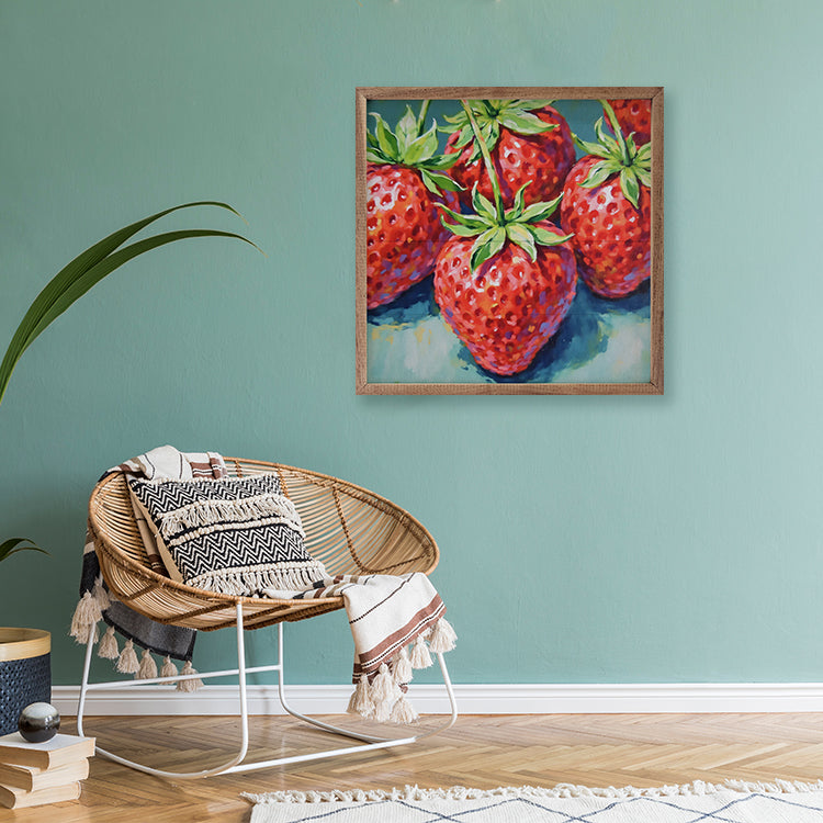 Bright Summer Strawberries Wood Framed Print