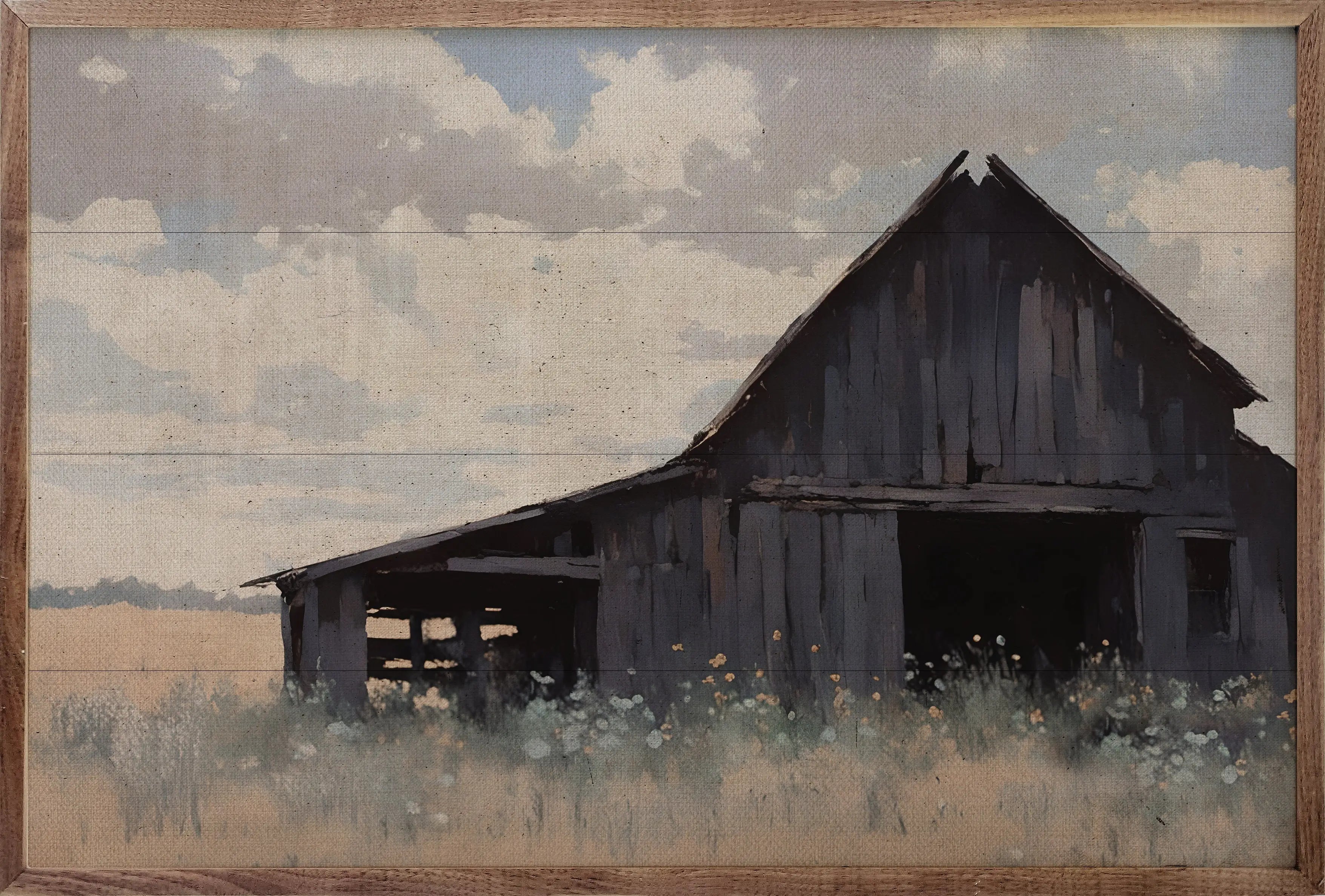 Black Barn In Field Wood Framed Print