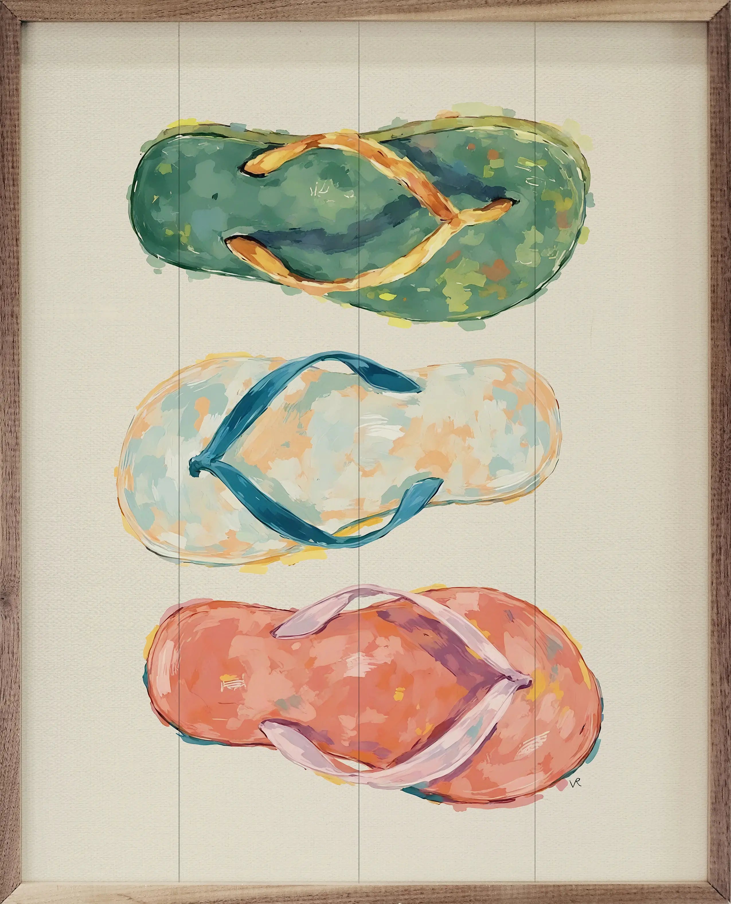 Flip Flops Colorful Wood Framed Print