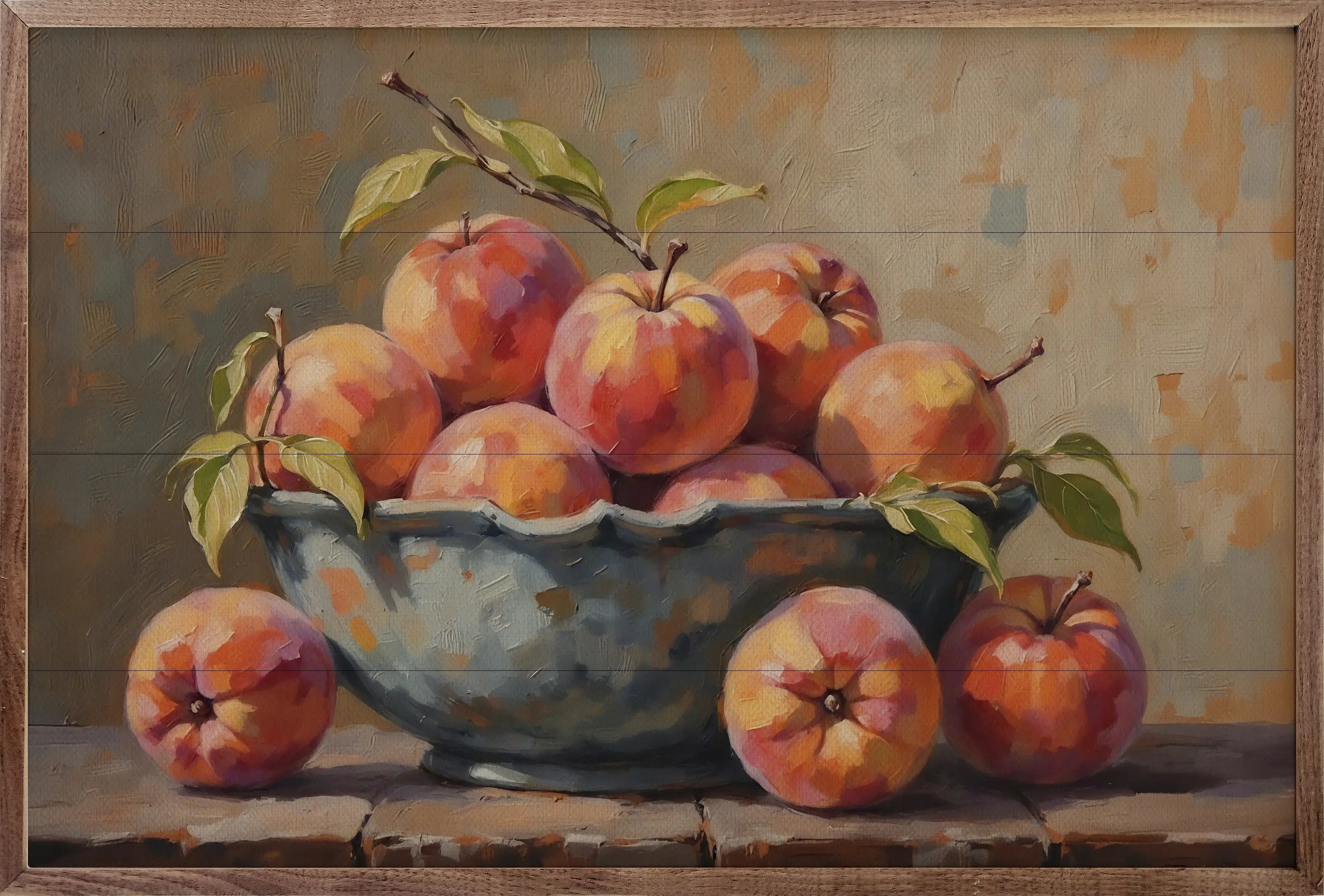 Bowl Of Peaches Wood Framed Print