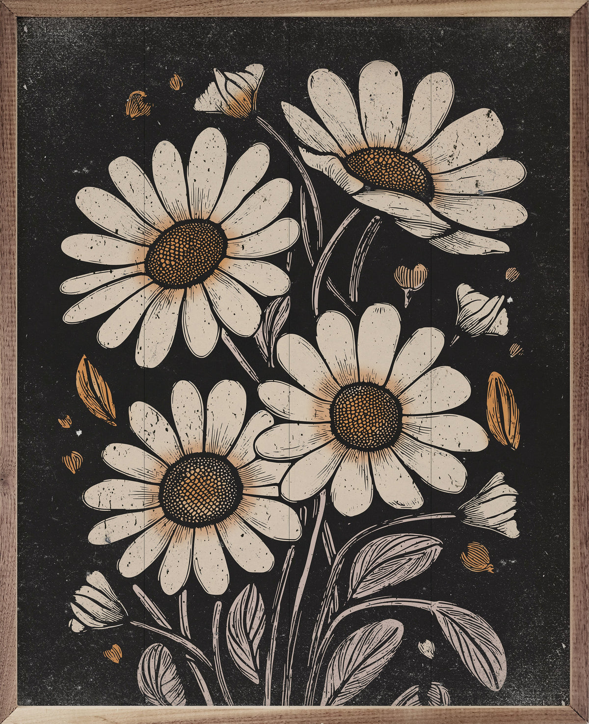 Daisies Black Wood Framed Print