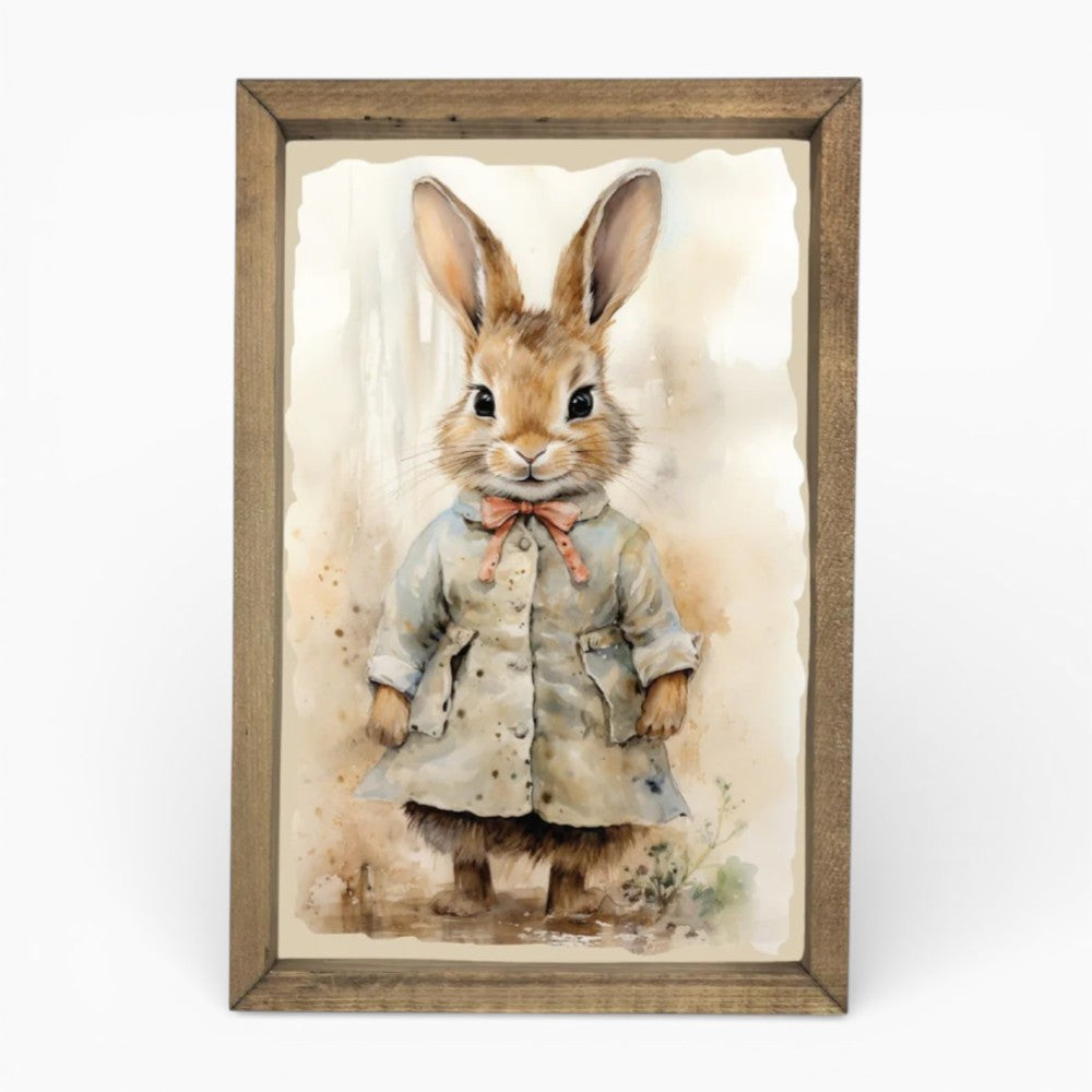 Vintage Bunny In Coat Framed Art