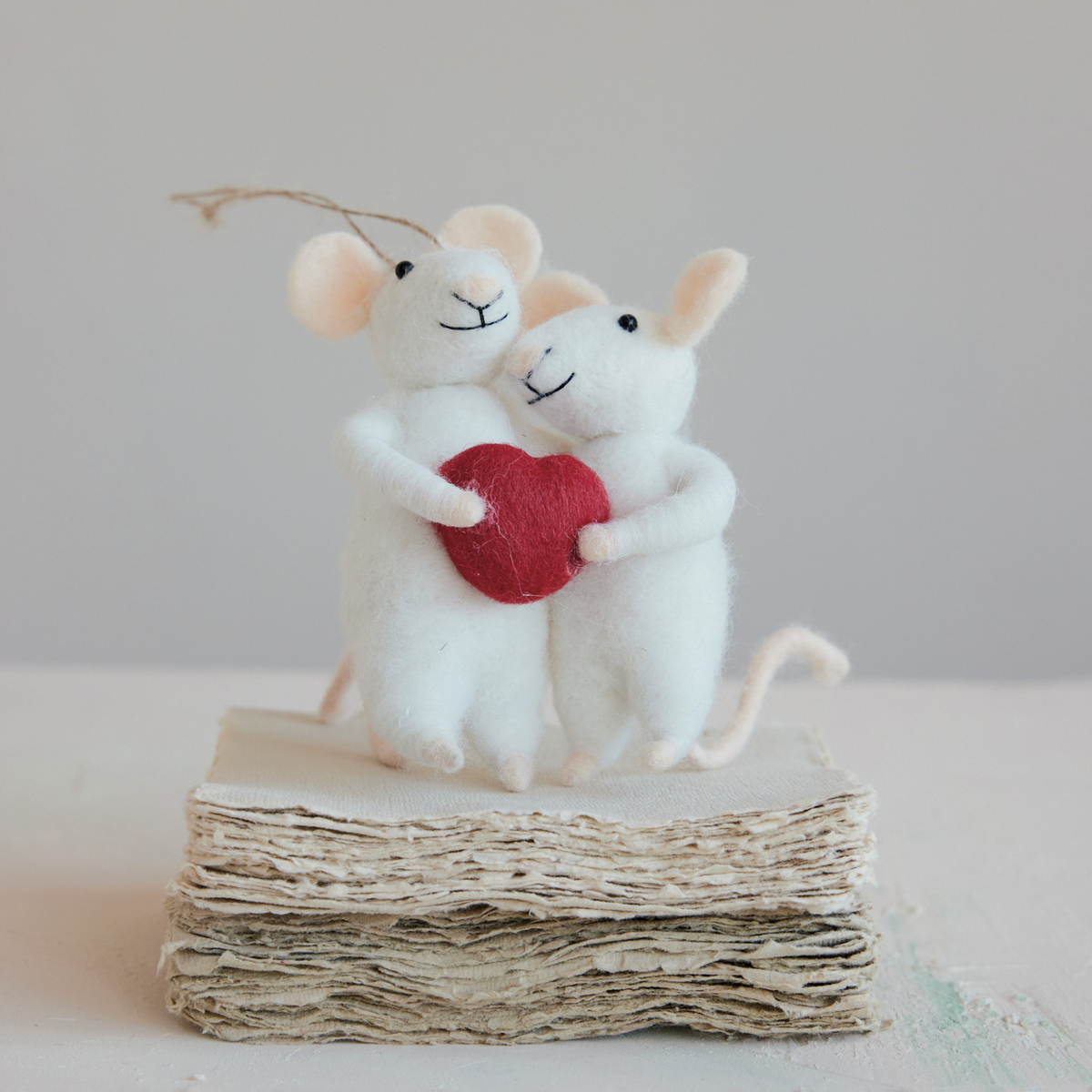 Wool Felt Mice & Heart Ornament