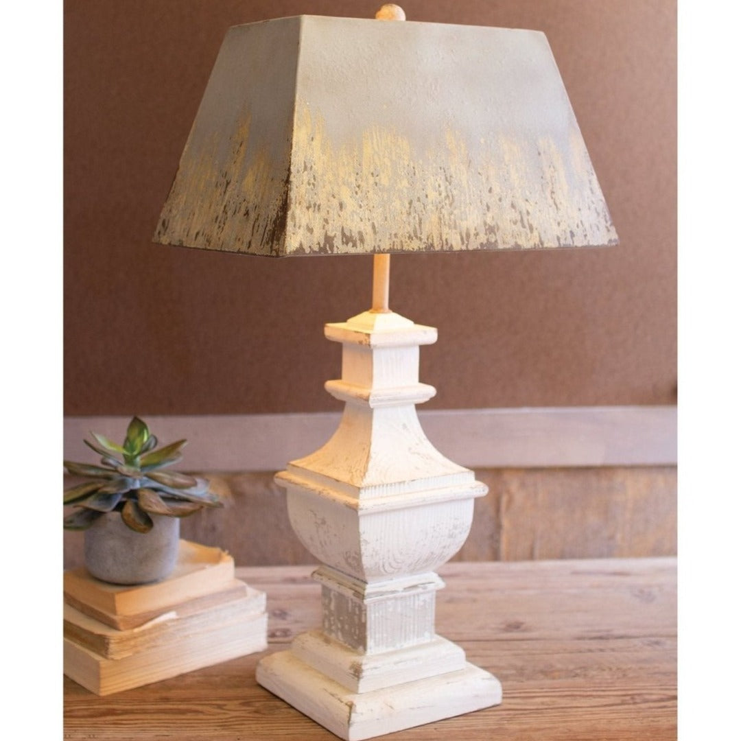 Distressed White Banister Lamp