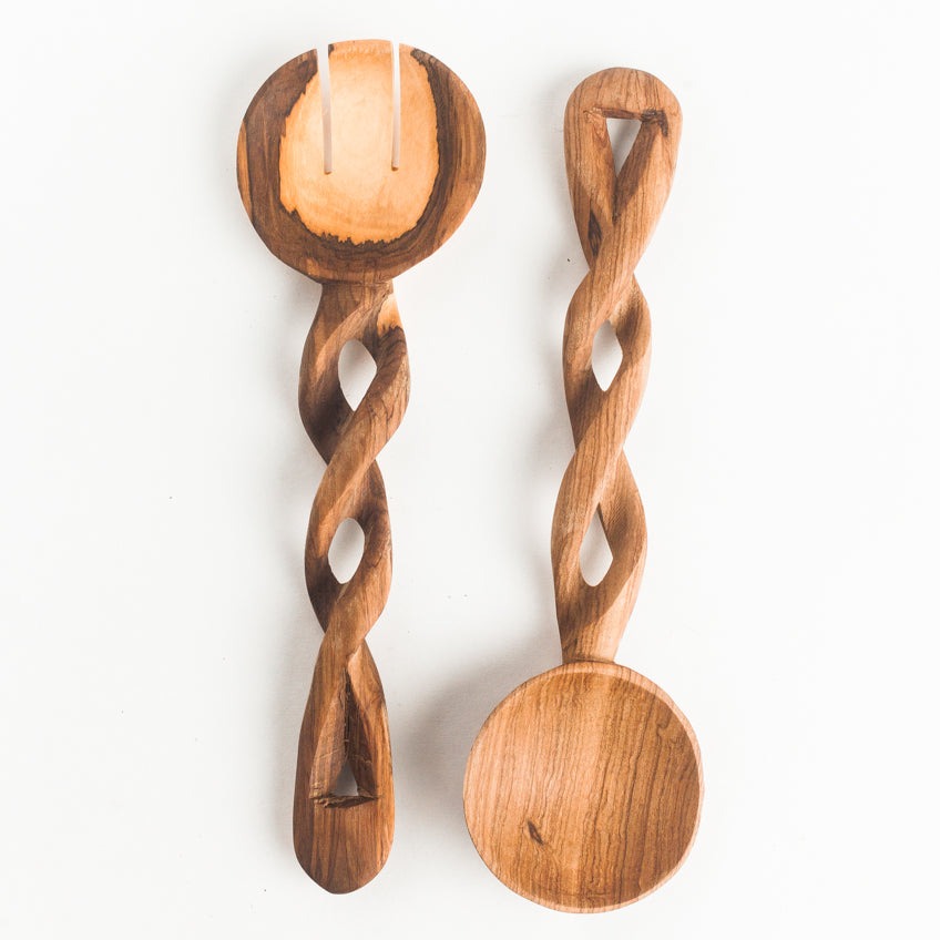 Olive Wood Spiral Salad Servers