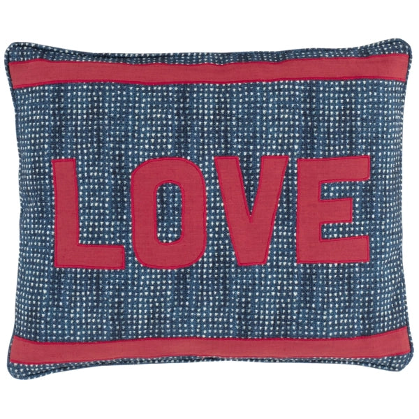 Pine Cone Hill Love Resist Applique Indigo Decorative Pillow Cover