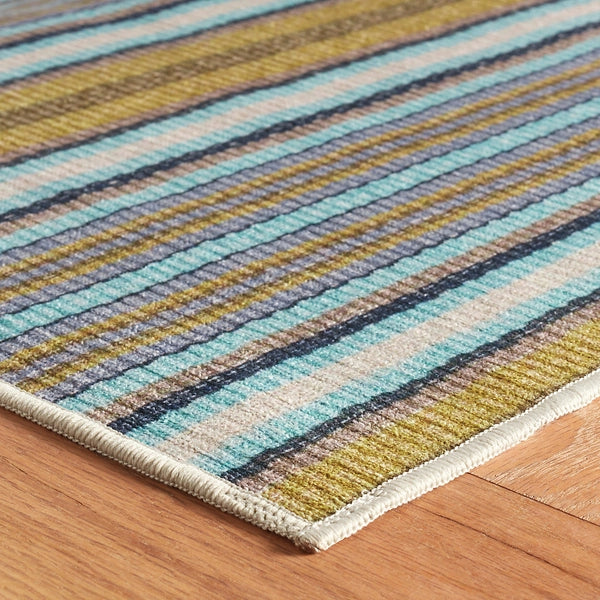 Treehouse Stripe Green Machine Washable Rug
