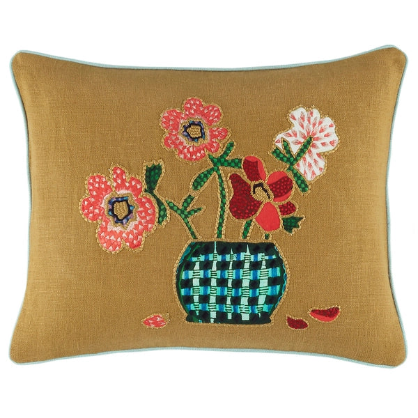 Pine Cone Hill Blooming Bouquet Embroidered Bronze Decorative Pillow