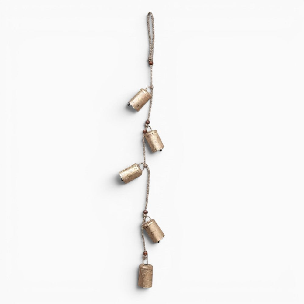 Hanging Metal Bells With Wood Beads & Jute Rope