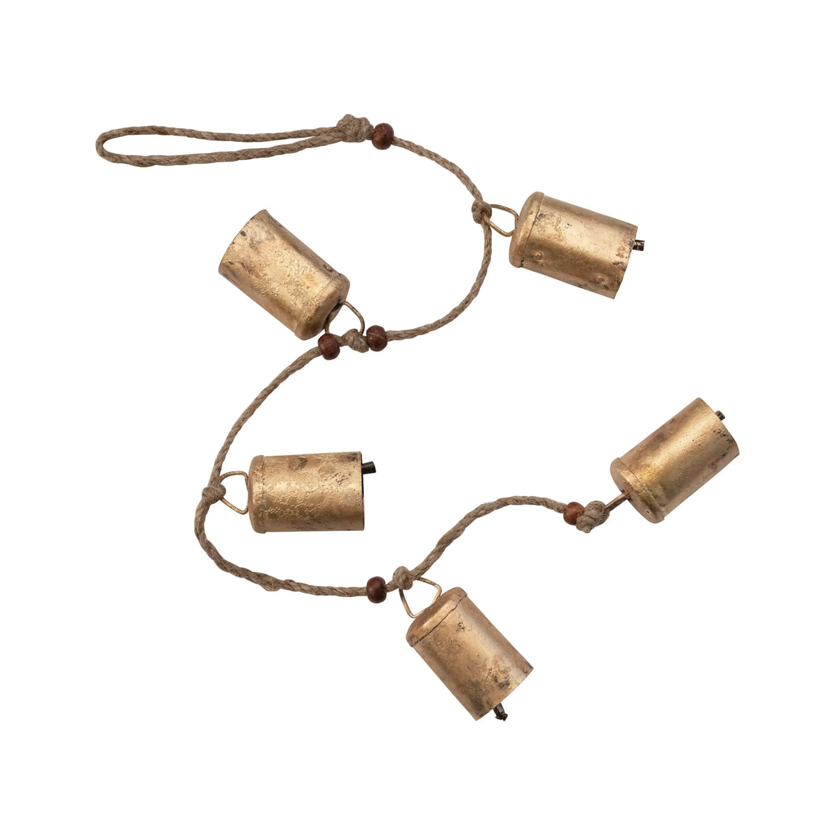 Hanging Metal Bells With Wood Beads & Jute Rope