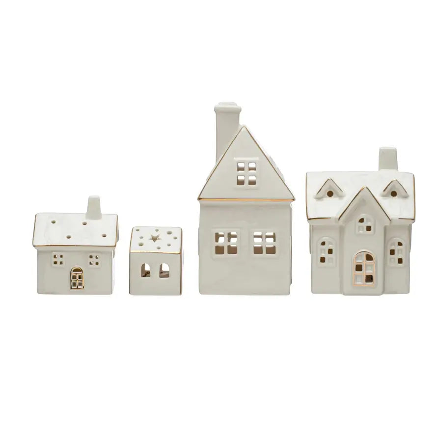 Stoneware Gold Electroplated Village With Lights