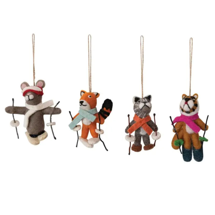 Wool Felt Skiing Animal Ornament