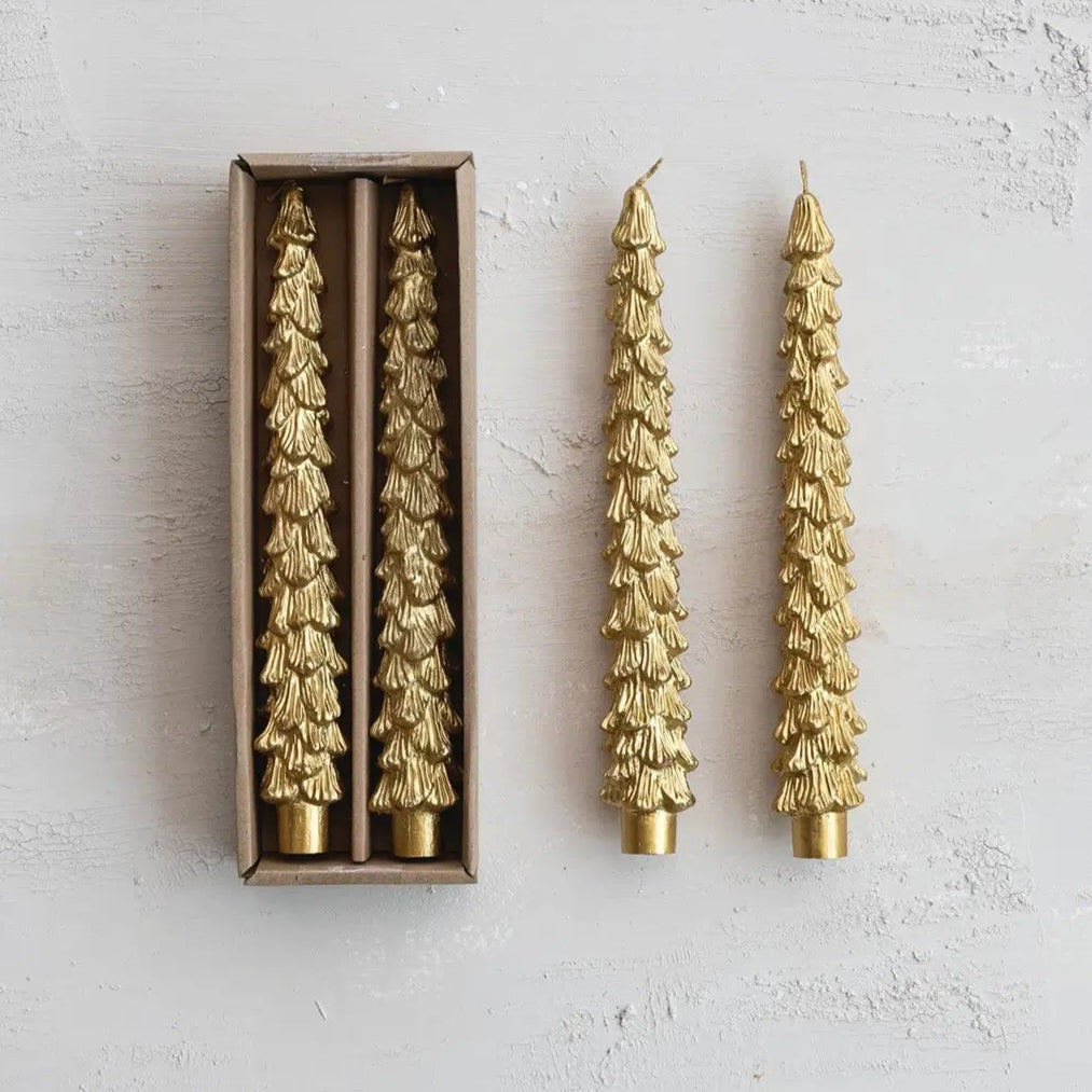 Unscented Tall Gold Tree Shaped Taper Candle Set