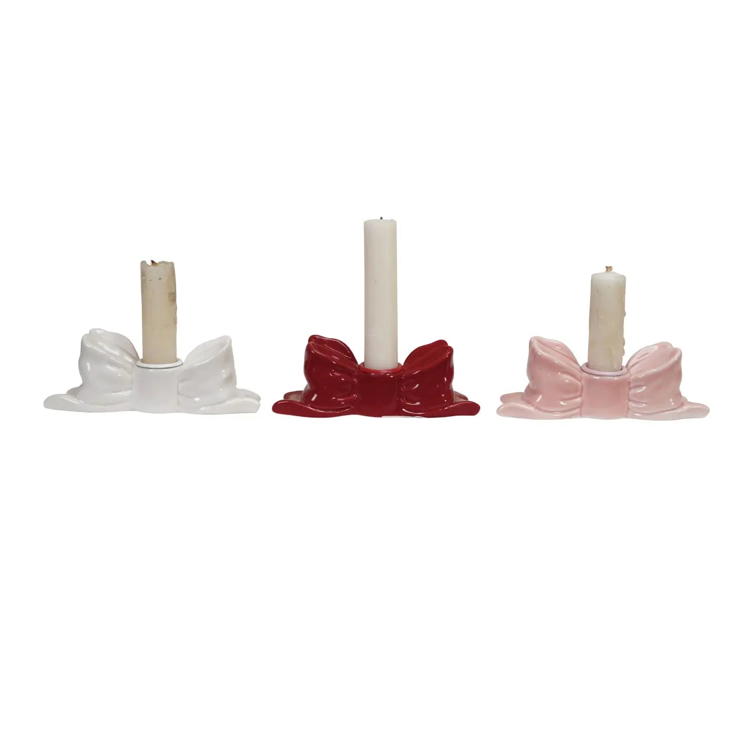 Stoneware Bow Shaped Taper Holder Set