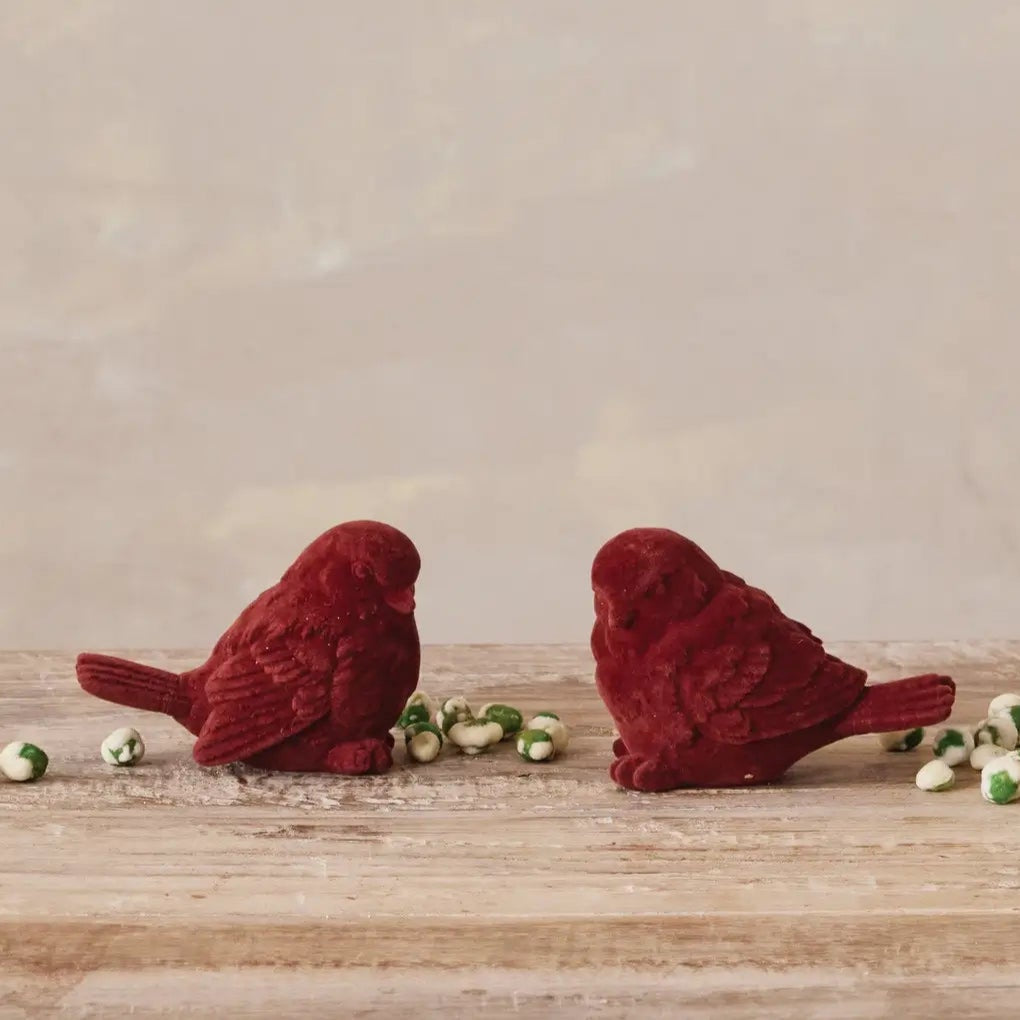 Flocked Burgundy Chickadee Set