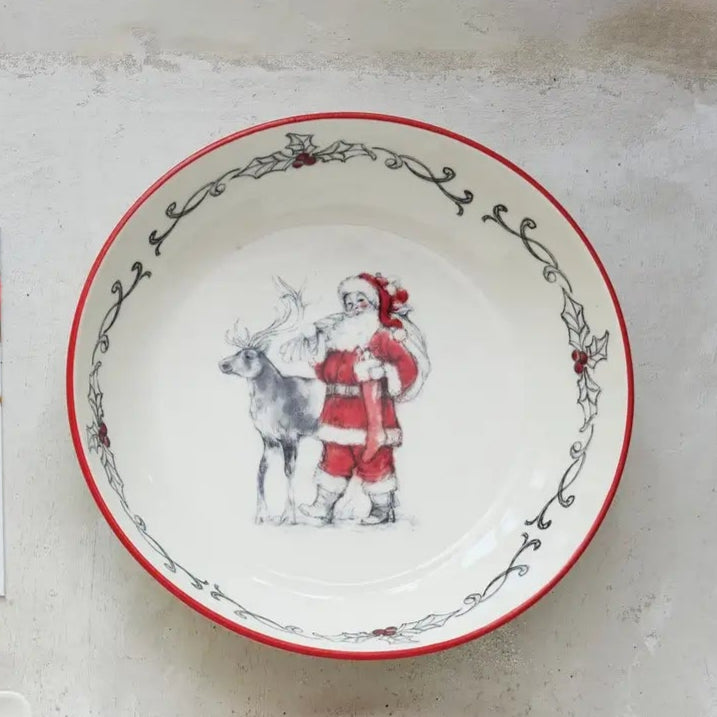 Santa & Reindeer Stoneware Bowl