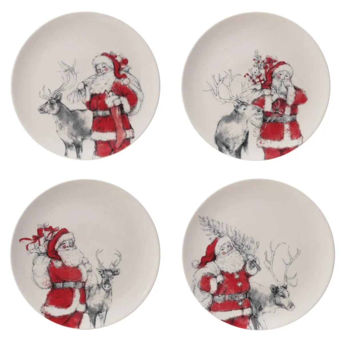 Stoneware Santa & Reindeer Plate Set