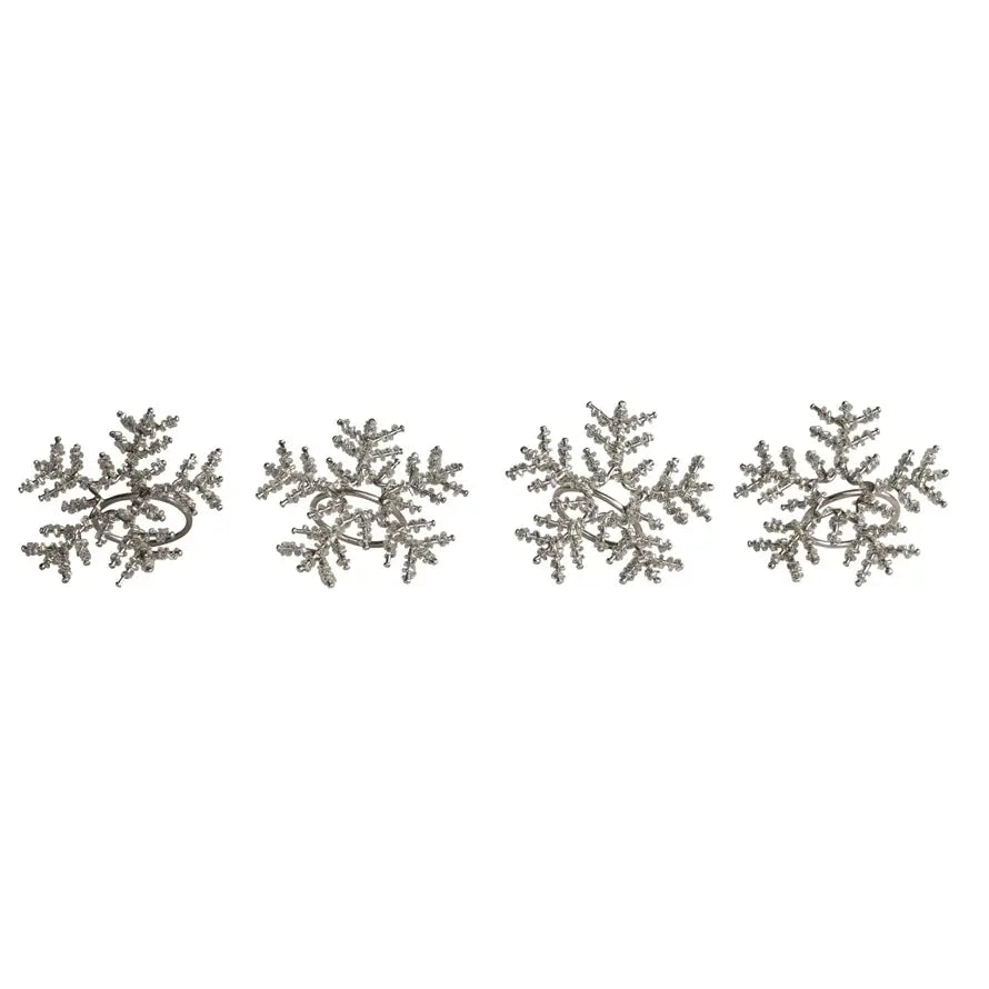 Metal & Glass Beaded Snowflake Napkin Ring Set