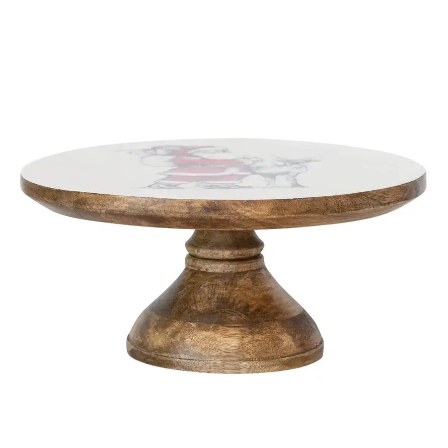 Santa & Reindeer Enameled Wood Pedestal