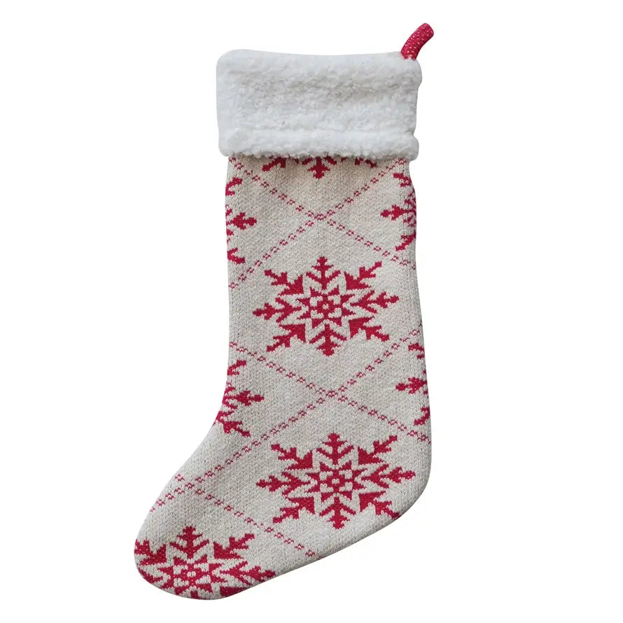 Snowflake Knit Stocking With Faux Sherpa Cuff
