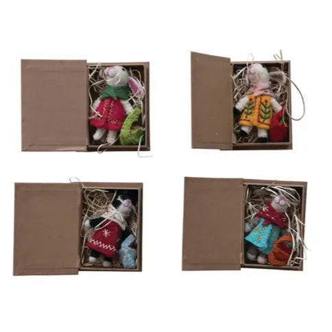 Wool Felt Bunny In Book Shaped Box Ornament