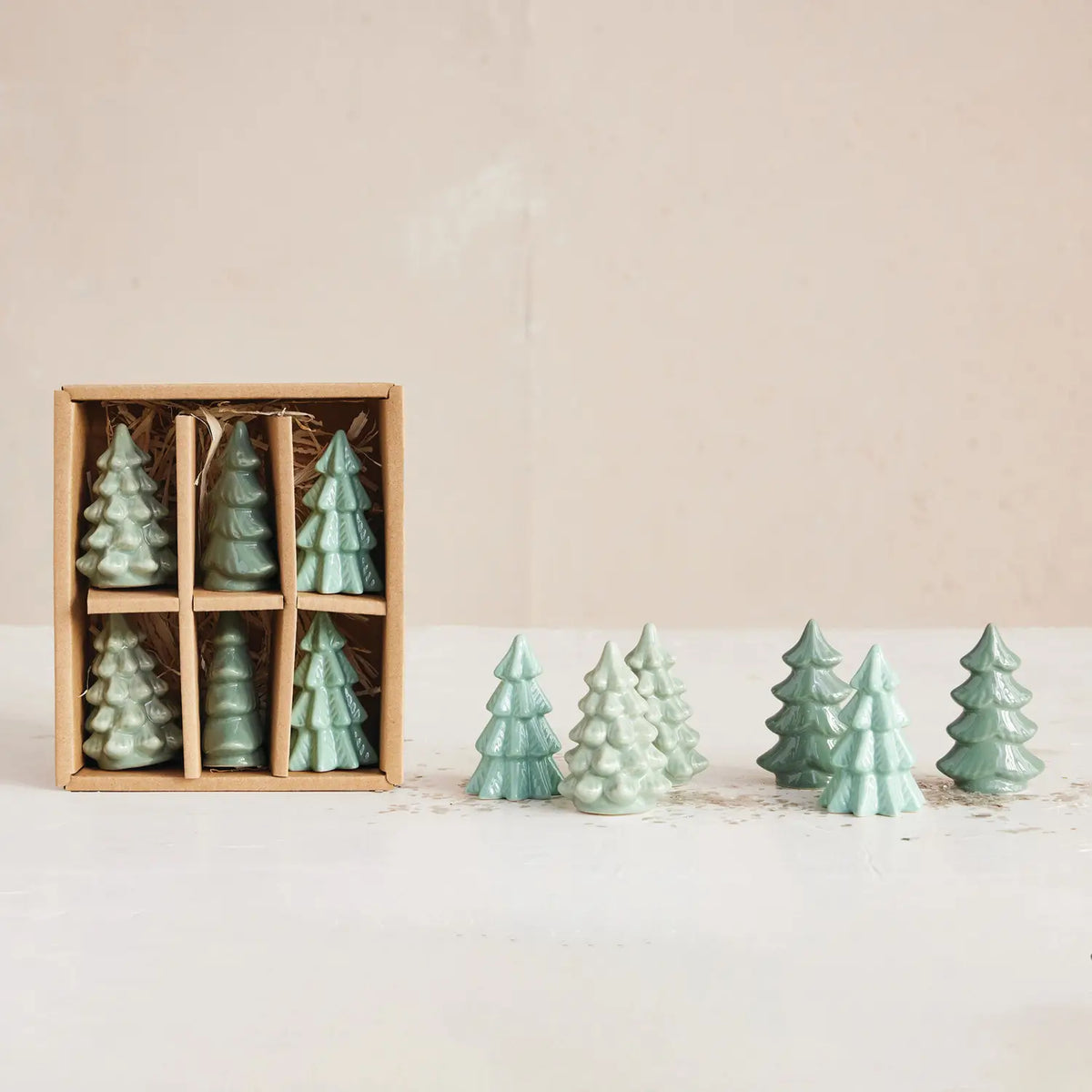 Green Stoneware Trees Boxed Set