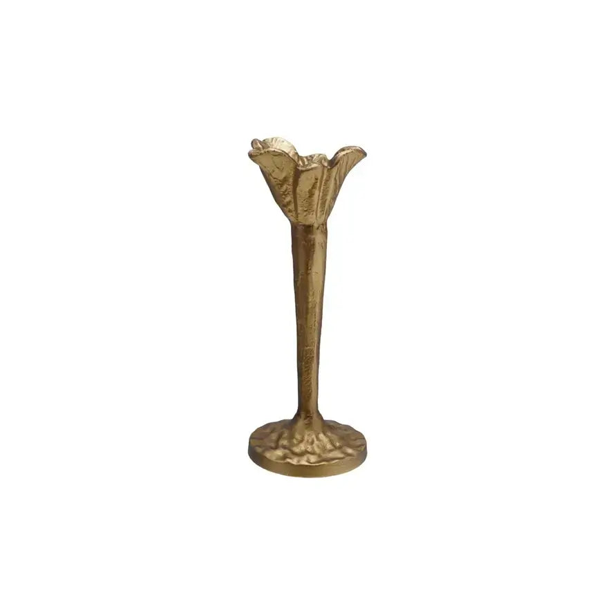Antiqued Gold Cast Iron Flower Taper Holder