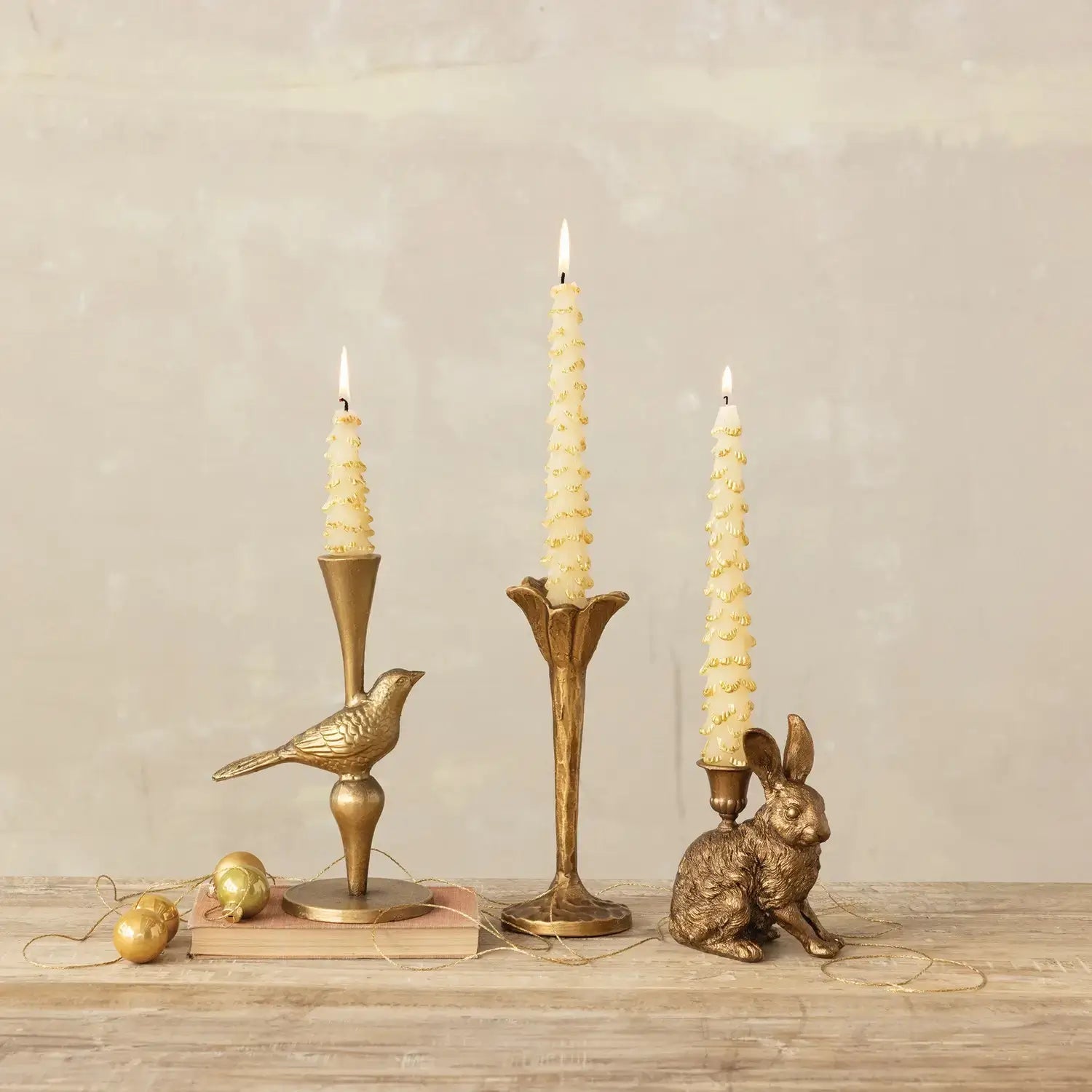 Antiqued Gold Cast Iron Flower Taper Holder