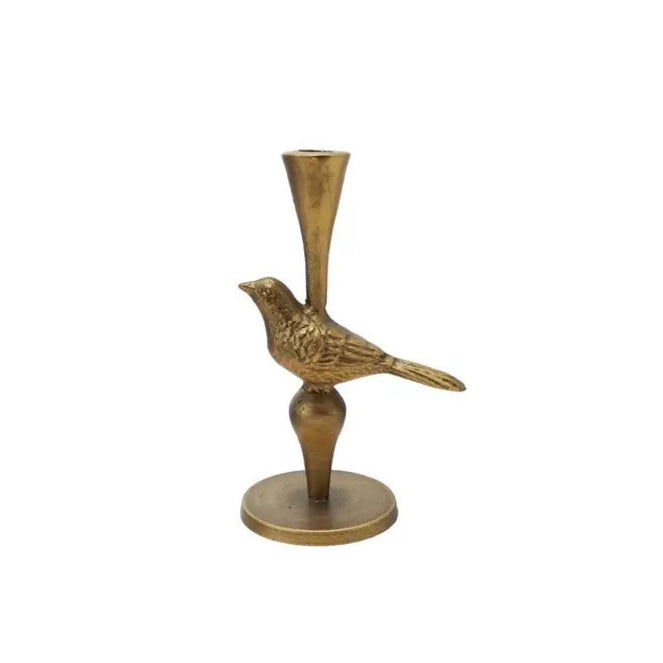 Antiqued Gold Cast Iron Bird Taper Holder