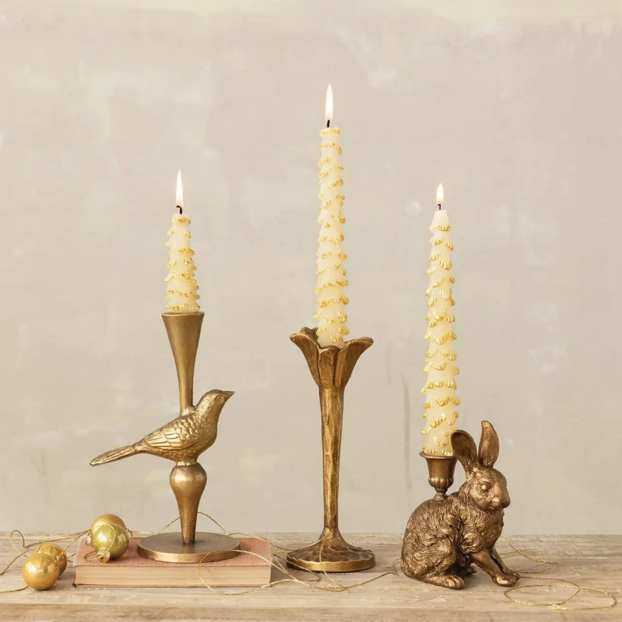 Antiqued Gold Cast Iron Bird Taper Holder