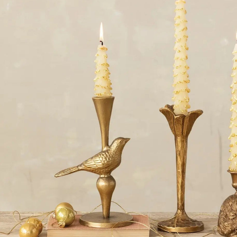 Antiqued Gold Cast Iron Bird Taper Holder