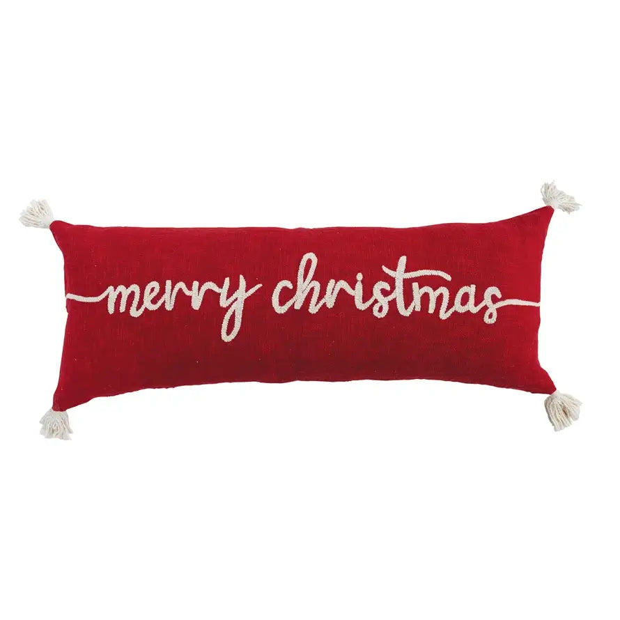 Large Embroidered Merry Christmas Lumbar Pillow