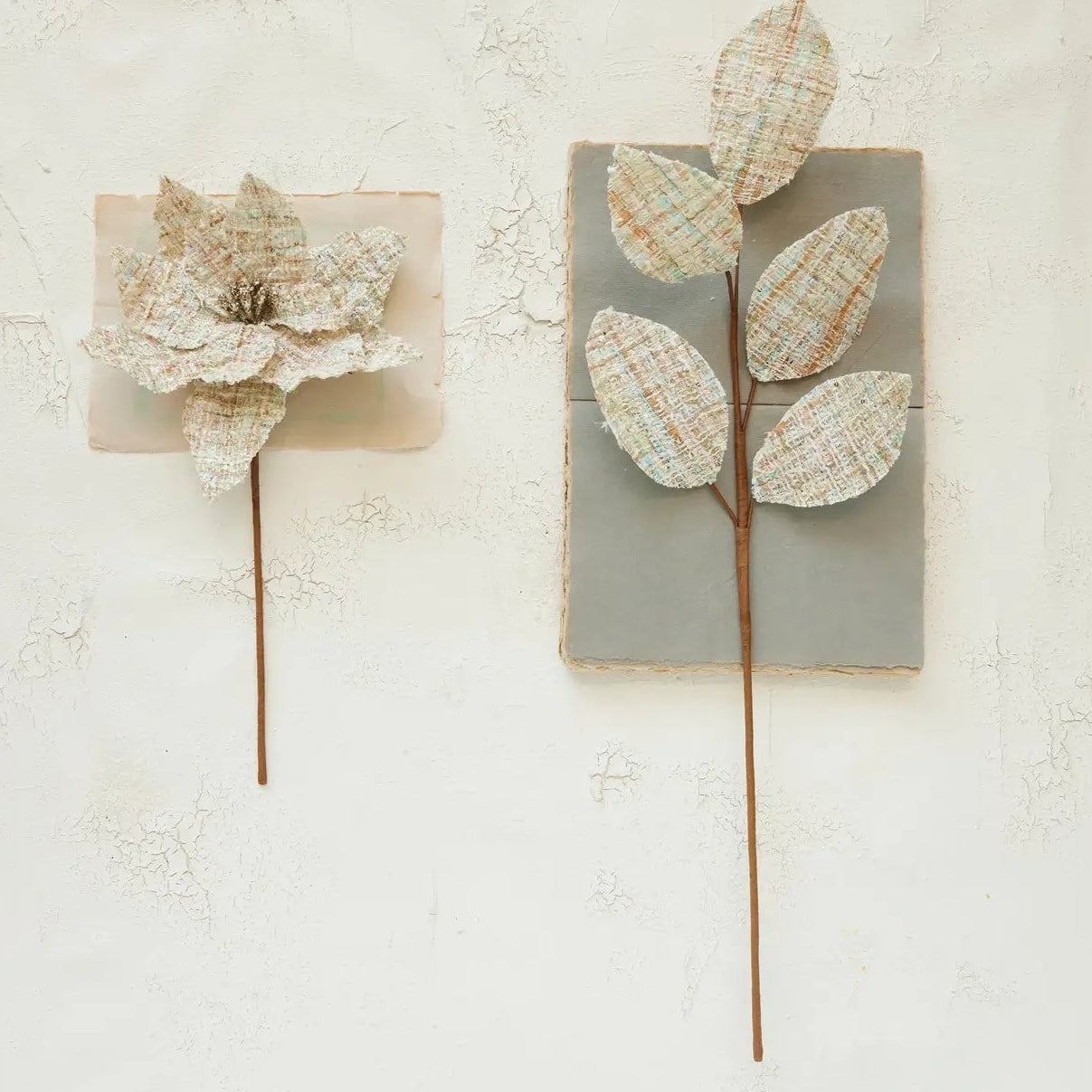 Fabric Tweed Poinsettia & Leaf Stem