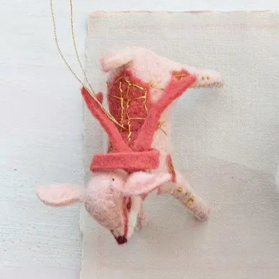 Wool Felt Pink & White Deer Ornament