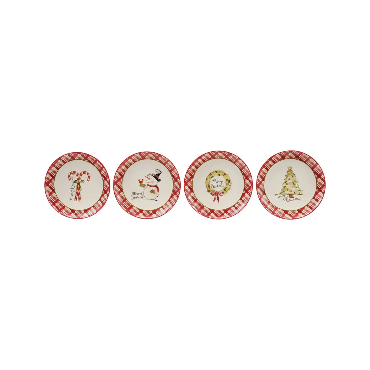 Stoneware Plaid Border Holiday Plate Set