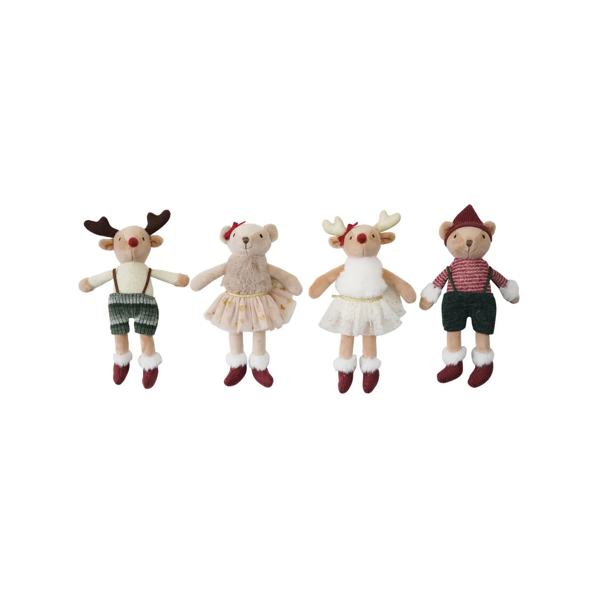 Plush Whimsically Dressed Reindeer & Bear