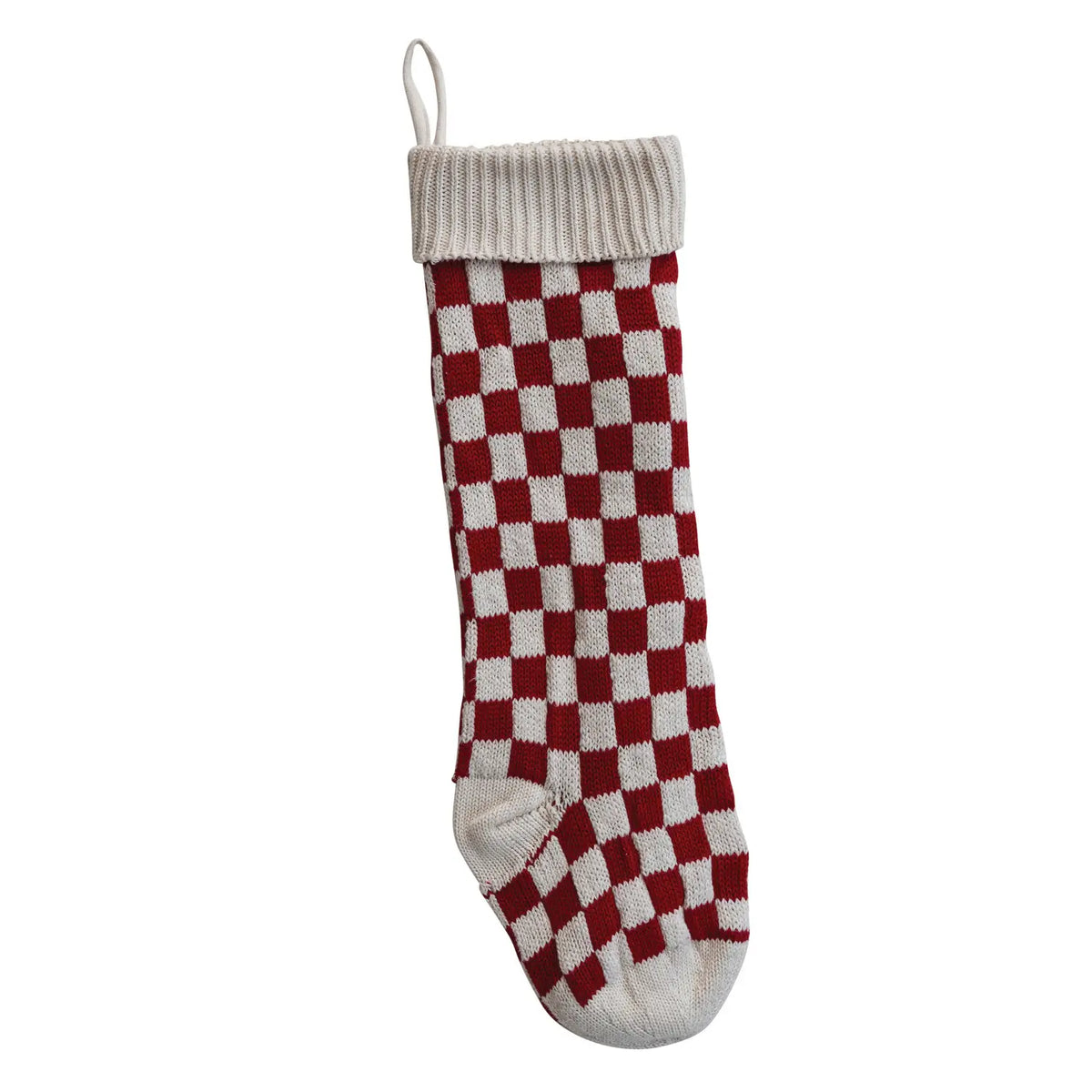 Cotton Knit Red Checked Stocking