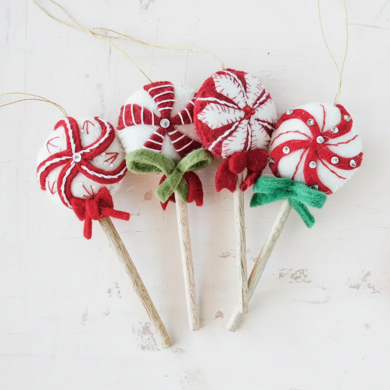 Mango Wood & Wool Felt Lollipop Ornament