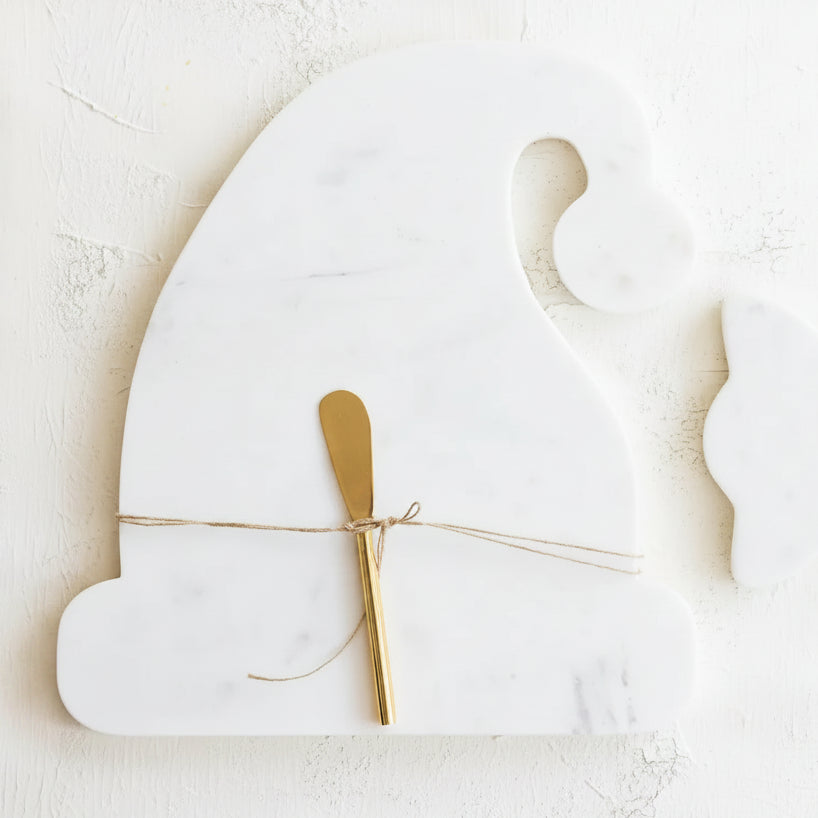 Marble Santa Hat Board & Canape Knife Set